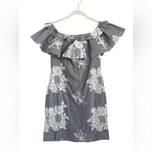 Lauren Ralph Lauren Black & White Striped Cotton Off-the-Shoulder Dress NWT NEW